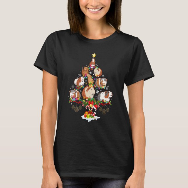 Guinea Pig Christmas Tree Santa Hat Xmas Lights Pa T-Shirt (Front)