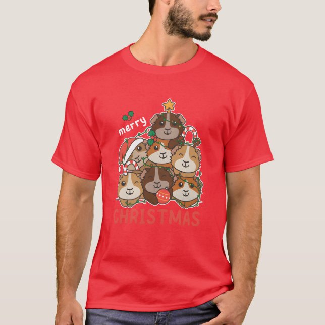 Guinea Pig Christmasree Merry Christmas funny T-Shirt (Front)