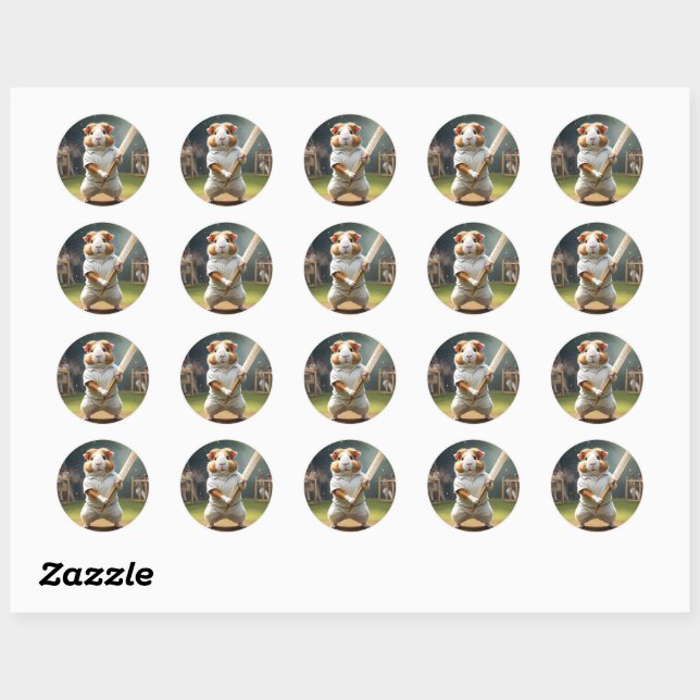 Guinea Pig Cricketer: Dressed In Whites Classic Round Sticker (Sheet)