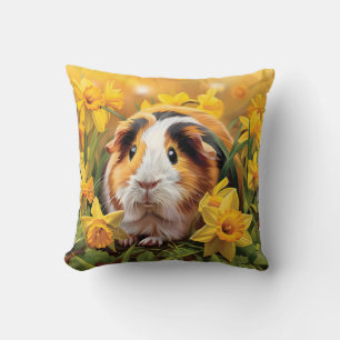 Guinea Pig & Daffodils Cushion
