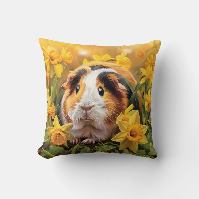 Guinea Pig & Daffodils Cushion (Front)