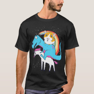 Guinea Pig Dinosaur Riding Unicorn Kids Men Rainbo T-Shirt