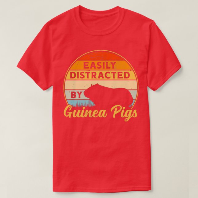 Guinea Pig Easily Distracted Retro Sunset Pet Rode T-Shirt (Design Front)