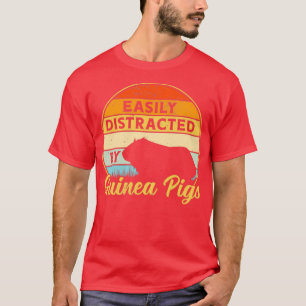 Guinea Pig Easily Distracted Retro Sunset Pet Rode T-Shirt
