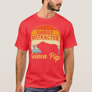 Guinea Pig Easily Distracted Retro Sunset Pet Rode T-Shirt