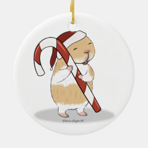 Guinea pig enjoying a hot drink ceramic tree decoration