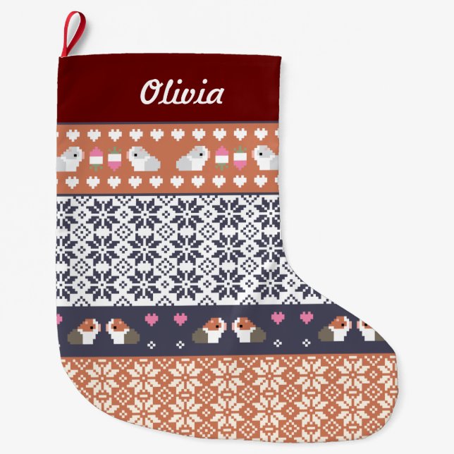Guinea Pig Fair Isle Pattern Personalised Large Christmas Stocking (Front)