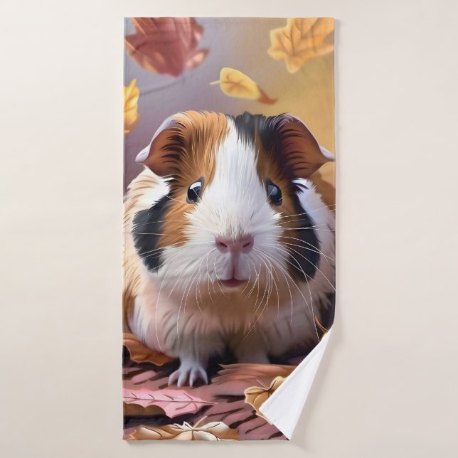 Guinea Pig & Falling Autumn Leaves  Bath Towel (Bath Towel)
