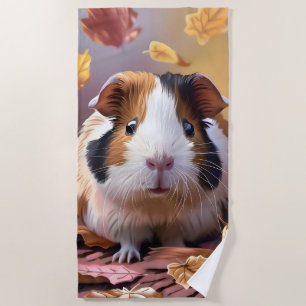 Guinea Pig & Falling Autumn Leaves Beach Towel