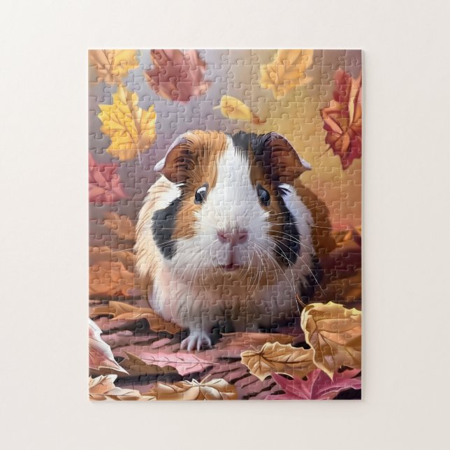 Guinea Pig & Falling Autumn Leaves  Jigsaw Puzzle (Vertical)