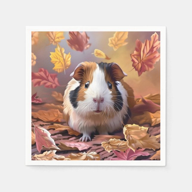 Guinea Pig & Falling Autumn Leaves  Napkin (Front)