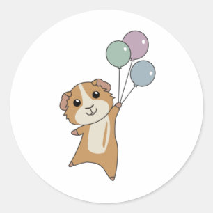 Guinea Pig Flies With Balloons Cute Animals Baby Classic Round Sticker