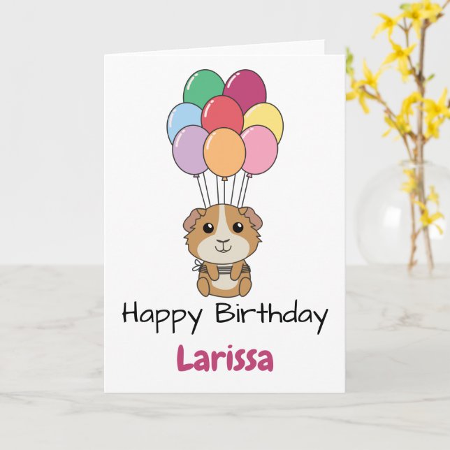 Guinea Pig Flies With Colourful Balloons Card (Yellow Flower)