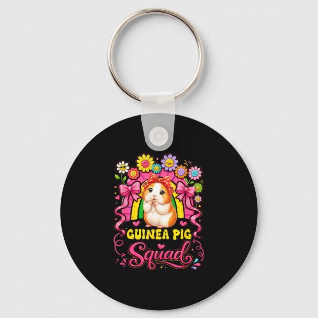 Guinea pig funny squad colourful floral rainbow key ring (Front)