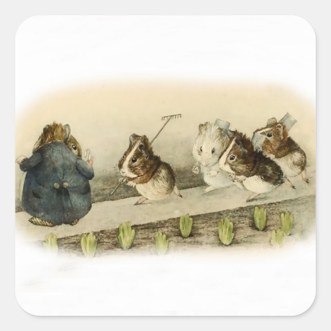 “Guinea Pig Garden” by Beatrix Potter Square Sticker (Front)