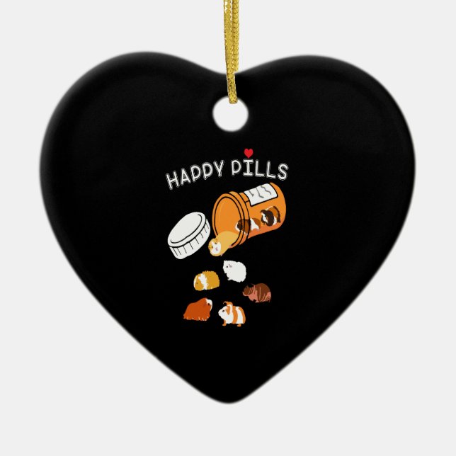 Guinea Pig Gift | Happy Pills Guinea Pig Ceramic Tree Decoration (Front)