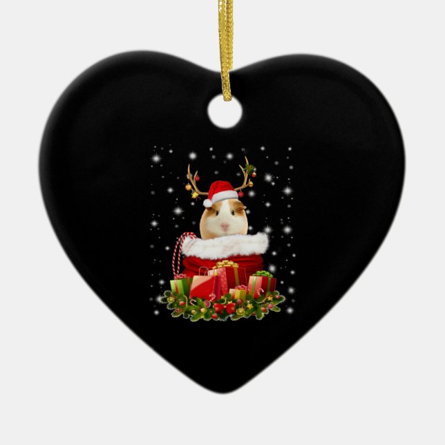 Guinea Pig Gift | Merry Christmas Guinea Pig Ceramic Tree Decoration (Front)