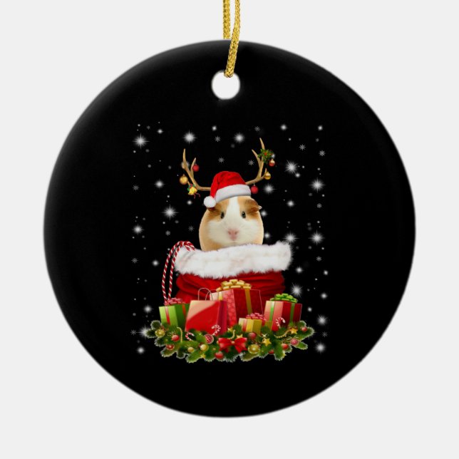 Guinea Pig Gift | Merry Christmas Guinea Pig Ceramic Tree Decoration (Front)