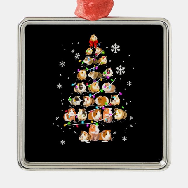 Guinea Pig Gift | Merry Christmas Guinea Pig Metal Tree Decoration (Front)