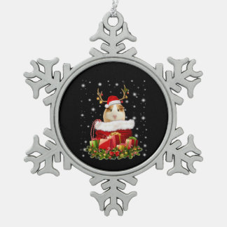 Guinea Pig Gift | Merry Christmas Guinea Pig Snowflake Pewter Christmas Ornament