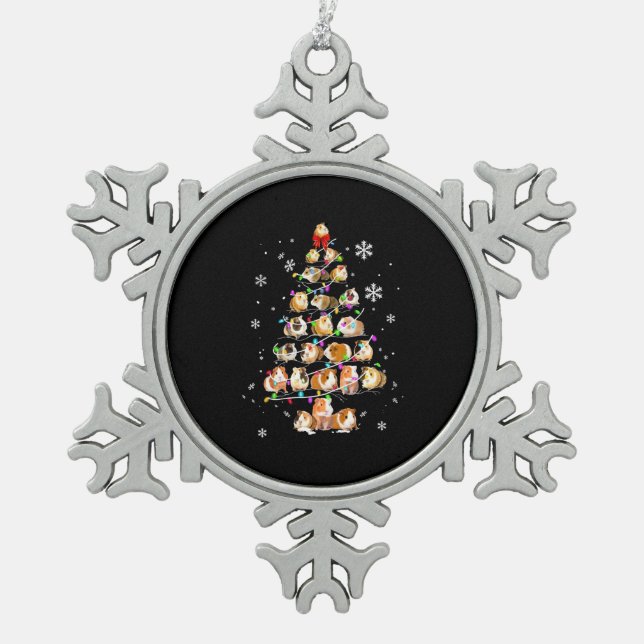 Guinea Pig Gift | Merry Christmas Guinea Pig Snowflake Pewter Christmas Ornament (Front)