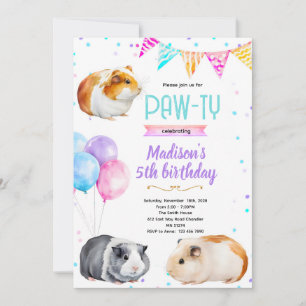Guinea pig girl birthday party invitation