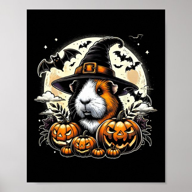 Guinea Pig Halloween Witch Art  Poster (Front)