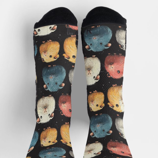 Guinea Pig Hamster Chalk Drawing Pattern Black Socks (Top)