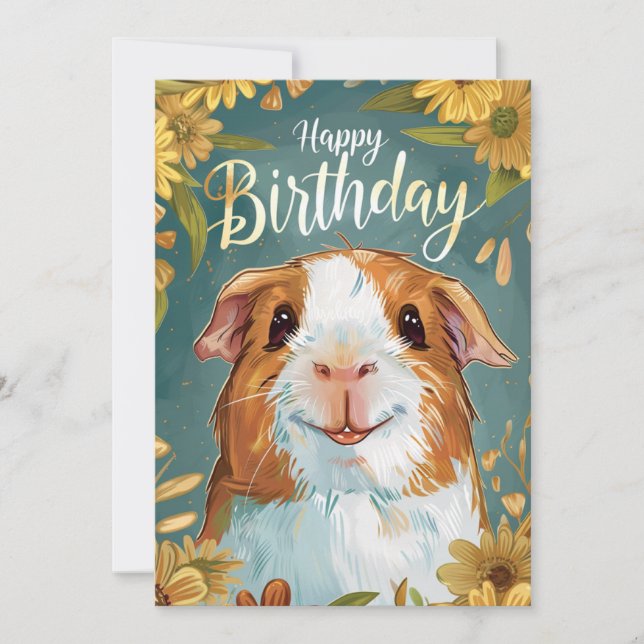 Guinea Pig Happy Birthday  Holiday Card (Front)