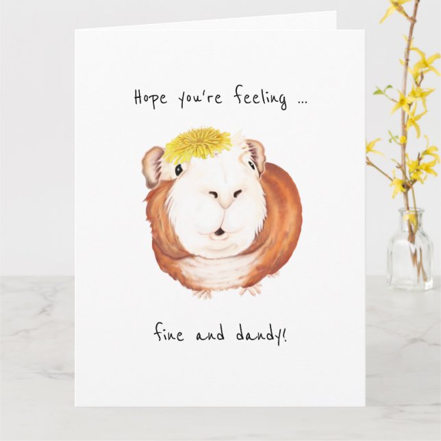 Guinea Pig 'Hope you're feeling ...'Greetings Card (Yellow Flower)
