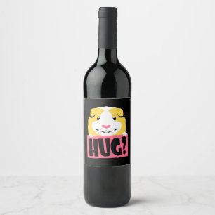 Guinea Pig Hug Cavy  Funny Guinea Pig  Pet Cute Wine Label