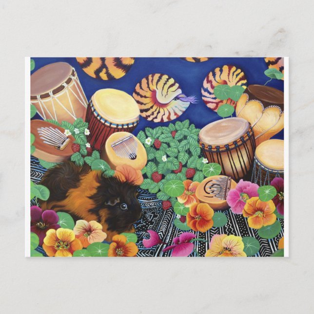 Guinea Pig Magic Carpet Drum Garden Delight Postcard (Front)