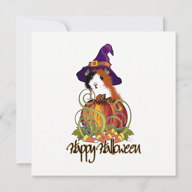 Guinea Pig 'n Pumpkin Halloween Card (Front)