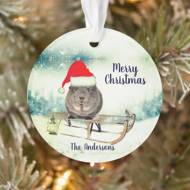 Guinea Pig on A Sled Christmas Ornament (Tree)