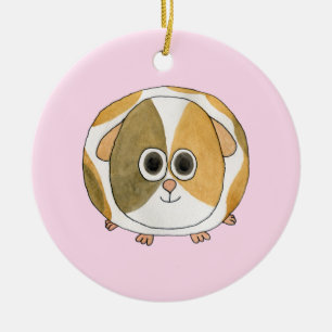 Guinea Pig on Pink. Ceramic Tree Decoration