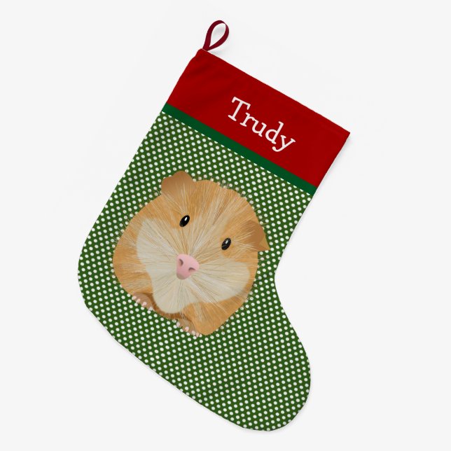 Guinea Pig Pet Personalised Large Christmas Stocking (Front (Hanging))