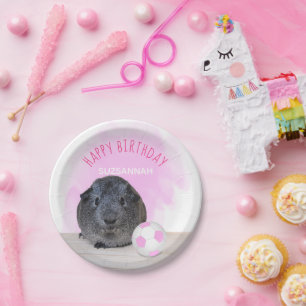 Guinea Pig Pink Soccer Ball Custom Birthday Party Paper Plate