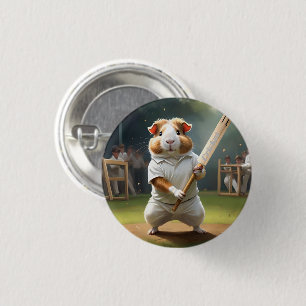 Guinea Pig Playing Cricket, 3 Cm Round Badge