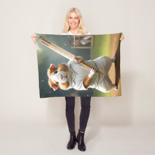 Guinea Pig Playing Cricket, Fleece Blanket