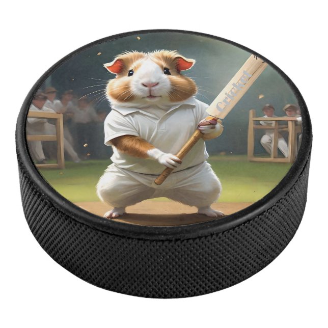 Guinea Pig Playing Cricket,  Hockey Puck (3/4)