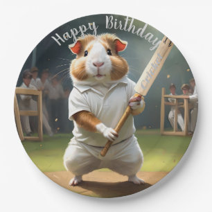 Guinea Pig Playing Cricket,  Paper Plate