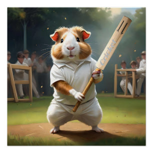 Guinea Pig Playing Cricket, Poster