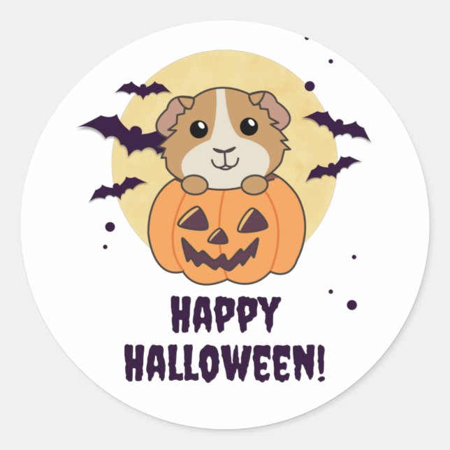 Guinea Pig Pumpkin Sweet Animals Happy Halloween C Classic Round Sticker (Front)