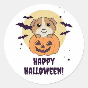Guinea Pig Pumpkin Sweet Animals Happy Halloween C Classic Round Sticker