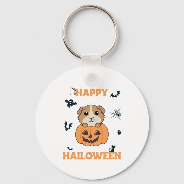 Guinea Pig Pumpkin Sweet Animals Happy Halloween Key Ring (Front)