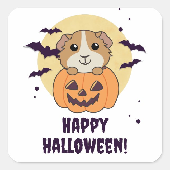 Guinea Pig Pumpkin Sweet Animals Happy Halloween S Square Sticker (Front)