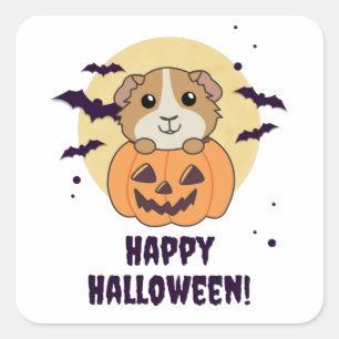 Guinea Pig Pumpkin Sweet Animals Happy Halloween Square Sticker