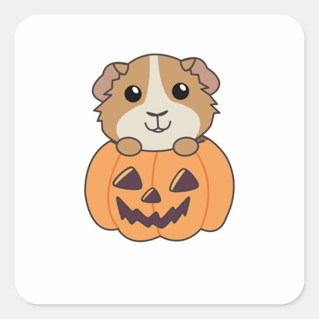 Guinea Pig Pumpkin Sweet Animals Happy Halloween Square Sticker (Front)