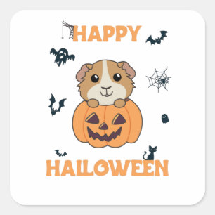 Guinea Pig Pumpkin Sweet Animals Happy Halloween Square Sticker