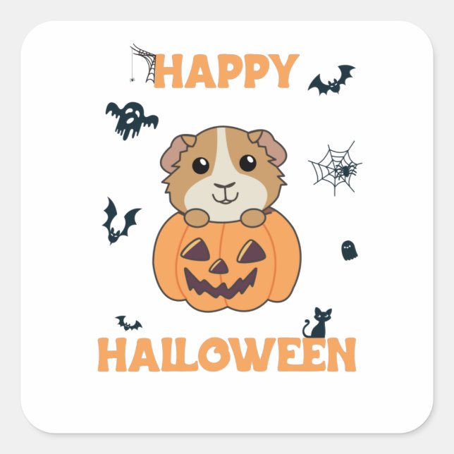 Guinea Pig Pumpkin Sweet Animals Happy Halloween Square Sticker (Front)